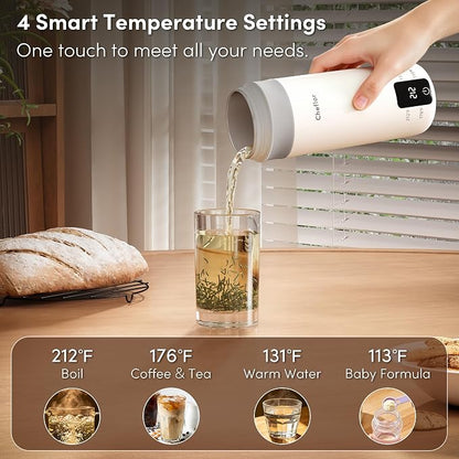 Travel Kettle 450ml,Portable Electric Water Boiler with Direct Sip Spout,4 Temp Control LED Display for Tea Coffee Baby Formula, Stainless Steel Fast Boil Kettle for Hotel Dorm,BPA-Free
