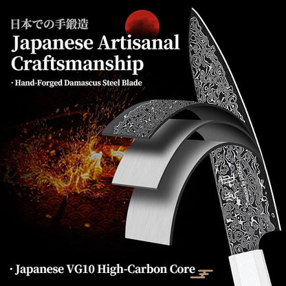 DRGSKL Damascus Kitchen Utility Knife - Japanese VG10 Small Chef Knife 6 inch - Japanese G10 Handle - Versatile Knives for Vegetable Fruit Meat - with Gift Box
