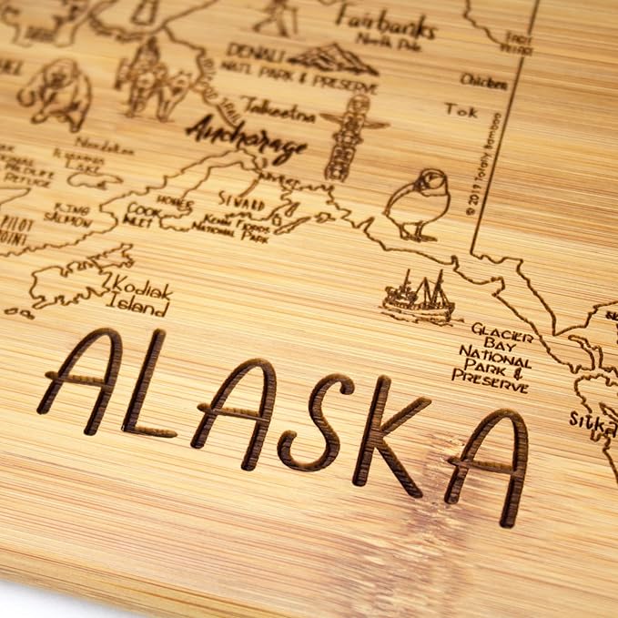 Totally Bamboo A Slice of Life Alaska State Serving and Cutting Board, 11" x 8.75"