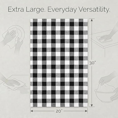 Urban Villa Kitchen Towels 100% Cotton Dish Towels for Kitchen (Set of 6) 20”x30” Dish Cloths Highly Absorbent Kitchen Linen Set with Hanging Loop Perfect for Drying Dishes Cleaning – Black White