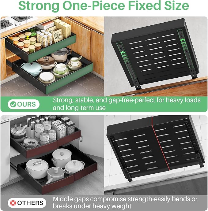 Pull out Cabinet Organizer, 21"Deep, Heavy Duty Full-Extension Slide out Drawers for Kitchen Cabinets with Nano Adhesive, Roll Out Shelf Sliding Cabinet for Pots, Bathroom, Pantry, Under Sink, Black