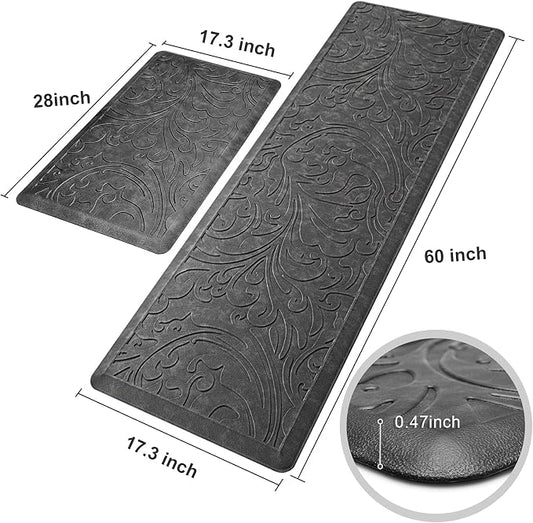 KMAT 2PCS Kitchen Mat Cushioned Anti-Fatigue Floor Mat,Waterproof Non-Slip Standing Mat,Ergonomic Comfort Floor Mat Rug for Home,Office,Sink,Laundry,Desk(17.3"x28"+17.3"x60",Grey)