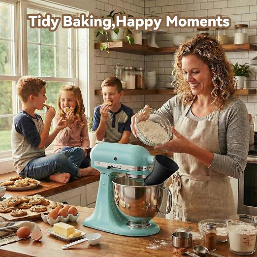 Flour Funnel for KitchenAid Tilt-Head Stand Mixer 4.5 & 5 Qt (KSM150), 5 Qt Anti-Splash Attachment, Easy to Use Kitchen Aid Flour Funnel for Baking (Black)