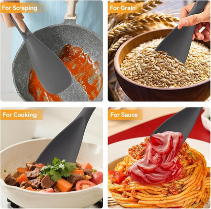 12.6" Extra Long Silicone Spatula Spoon for Nonstick Cookware, Seamless One-Piece Design Cooking Spoon with Built-in Tool Rest for Mixing, Scoop and Scrape, Dishwasher Safe, 2 Pack, Gray