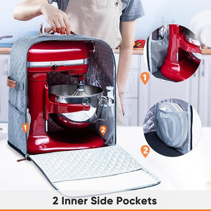 BAGSPRITE Stand Mixer Cover with Appliance Sliders Base Compatible with KitchenAid Mixer-Storage Bag for 4.5/5 Quart with Pockets for Kitchen Aid Accessories and Attachments
