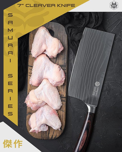 KESSAKU Meat Cleaver Butcher Knife - 7 inch - Samurai Series - Heavy Duty - Razor Sharp - Forged 7Cr17MoV High Carbon Stainless Steel - Wood Handle with Blade Guard