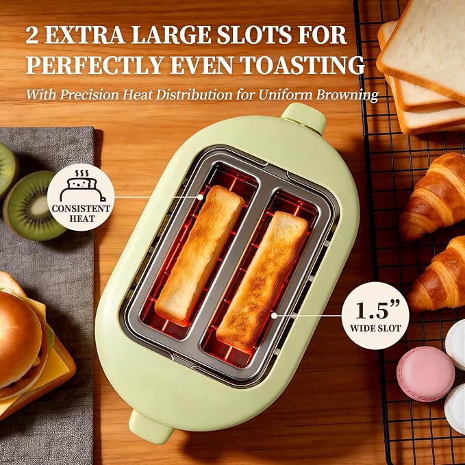 INFOOD Retro Toaster 2 Slice - 6 Toast Settings, Cancel/Defrost/Reheat Buttons, Built-in Warming Rack & Removable Crumb Tray, 1.5 Inches Extra Wide Slots, 750W, Floral Design
