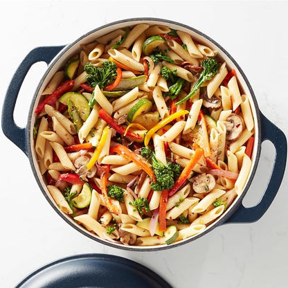 Amazon Basics Enameled Cast Iron Dutch Oven Pot with Lid, Round, Dual Handles, Heavy-Duty, Oven Safe for Stews, Roasting, Baking,6-Quart, Matte Navy