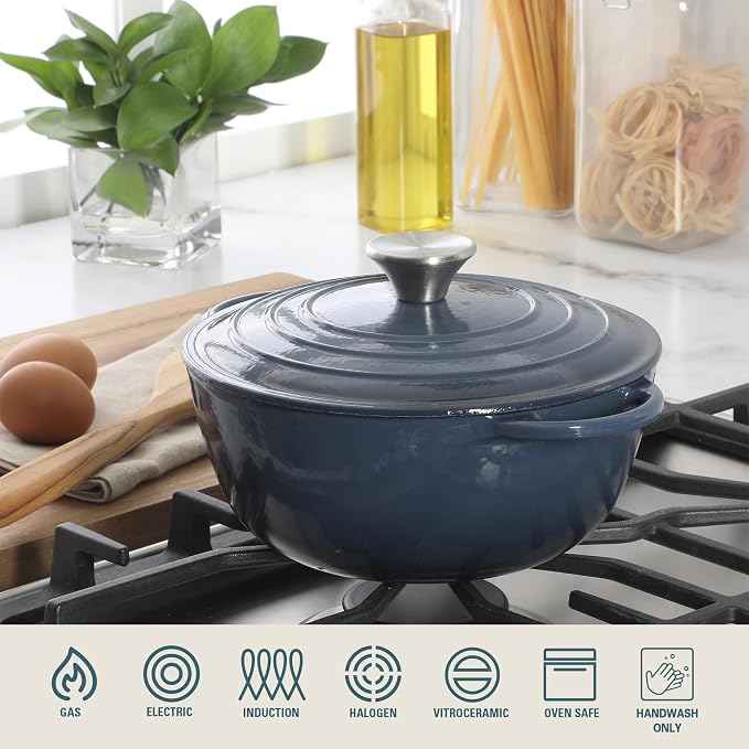 Gibson Home Addlestone 2.65 Qt Enameled Cast Iron Dutch Oven Pot with Lid – Round, Oven Safe to 500°F, Ideal for Bread Baking & Stews - Gradient Navy Blue