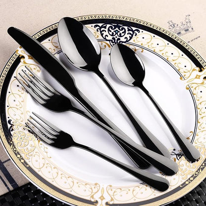 Black Flatware Set for 8,40-Piece Silverware Set for 8, SANLUNS Utensil Sets Tableware Cutlery, Mirror Polished, Dishwasher Safe