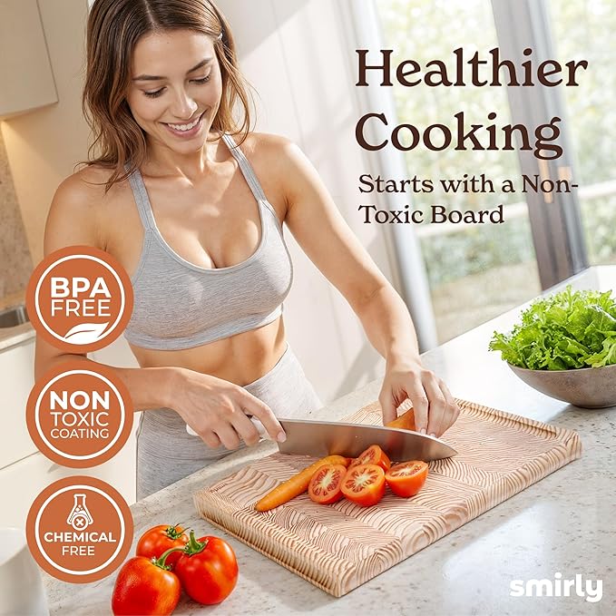 Smirly Reversible 17" Large Larch Cutting Board for Kitchen - 1.2"Th Heavy Duty Real Wood Cutting Board with Deep Juice Groove - Reversible Wooden Cutting Board for Multiple Uses - Only 1 Piece