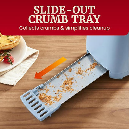 Elite Gourmet ECT2517OX SLIMTOAST™ 2-Slice Long Slot Toaster, Cool-Touch Body, 6 Browning Shades, Extra-Wide 1.5" Slot for Artisan Bread, Bagels, Waffles & English Muffins, Ocean Blue