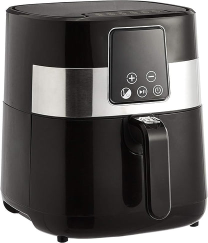 Amazon Basics 3.2 Quart 6-In-1 Digital Air Fryer with Non-Stick Basket, Timer, Auto Shut-Off, Touch Screen, 1400W, 180-400°F Temperature Range, Black/Silver