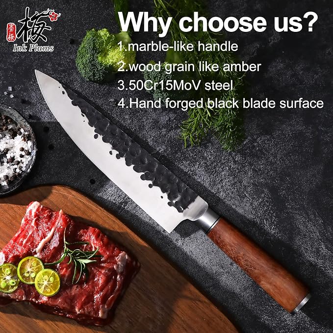 8 inch Kitchen Chef's Knife, German High Carbon Stainless Steel Sharp Knife, Professional Meat Knife with Brazilian Rosewood Handle and Gift Box for Family & Restaurant