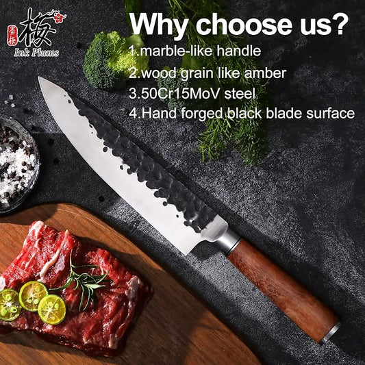 8 inch Kitchen Chef's Knife, German High Carbon Stainless Steel Sharp Knife, Professional Meat Knife with Brazilian Rosewood Handle and Gift Box for Family & Restaurant