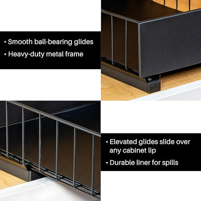 LYNK PROFESSIONAL® Pull Out Cabinet Organizer, 10" x 14" Single Tier Slide Out Drawers for Kitchen Cabinets - Sliding Pull-Out Pantry Shelves – Home Shelf Organizers - Lifetime Ltd. Warranty, Black