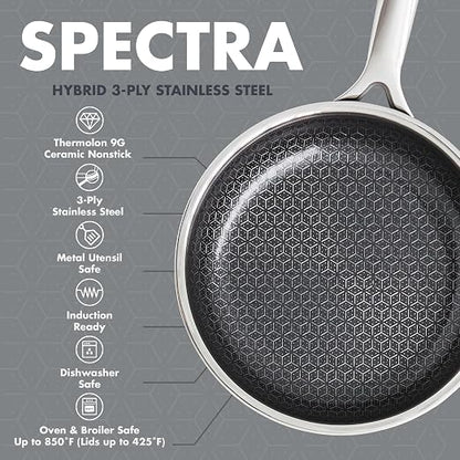 GreenPan Spectra 8" Frying Pan Skillet, Hybrid Tri-Ply Stainless Steel, PFAS-Free Ceramic Nonstick Textured Cooking Surface, Induction Cookware, Diswasher Safe, Oven & Broiler Temp to 850˚F