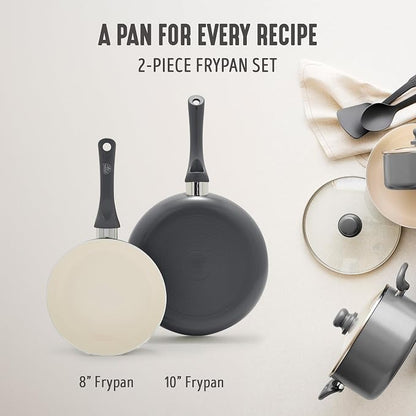 GreenLife 2-Piece Nonstick Frying Pan Set, 8” & 10” Skillets, Non-Toxic Ceramic Cookware, Dishwasher Safe, Stay-Cool Handles, Induction Ready, Fast Heating, Omelet Pan, PFAS Free, Graphite Black