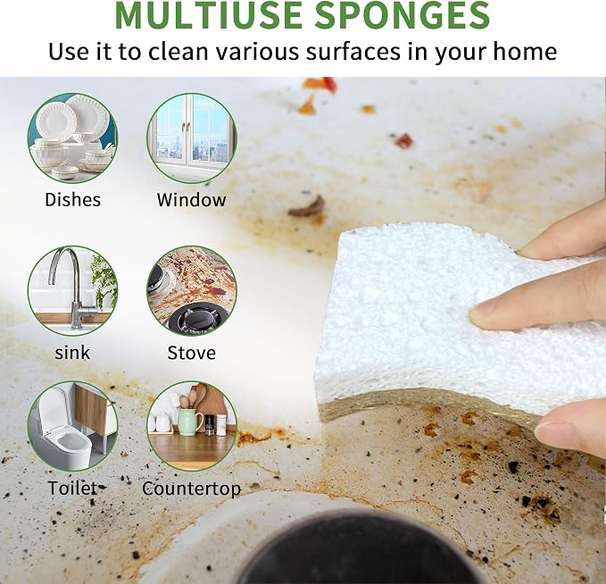 9 Pack Biodegradable Natural Kitchen Sponge - Compostable Cellulose and Coconut Walnut Scrubber Sponge - Eco Friendly Sustainable Sponges for Dishes