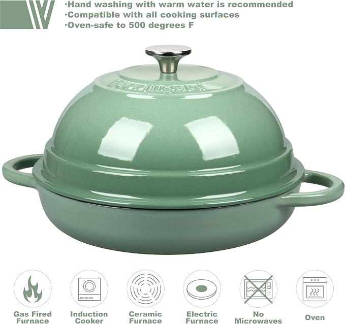 VORRINGARD Cast Iron Enameled Dutch Oven Pot with Lid for Bread Baking, Bread Oven, 6 Quart, Sage Green