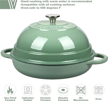 VORRINGARD Cast Iron Enameled Dutch Oven Pot with Lid for Bread Baking, Bread Oven, 6 Quart, Sage Green