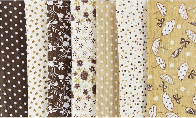 aufodara 7pcs 20” x 20” Cotton Fabric Squares Patchwork Bundle Making Supplies Quilting Weight 120 g/m² for Sewing Quilt DIY Artcraft Handwork (Brown)