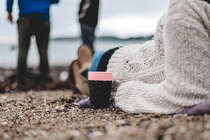 Circular and Co Leakproof Reusable Coffee Cup 8oz/227ml - The World's First Travel Mug Made from Recycled Coffee Cups, Sustainable & Insulated. (Black & Giggle Pink)