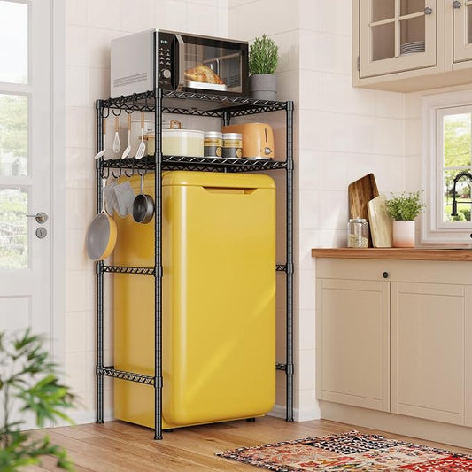 REIBII 2 Tier Mini Fridge Shelf with Storage for Dorm Adjustable Height Storage Shelves Metal Shelving Rack Mini Fridge and Microwave Stand for College Rooms Kitchen, Office, 52.36Hx18.1Dx26.38W