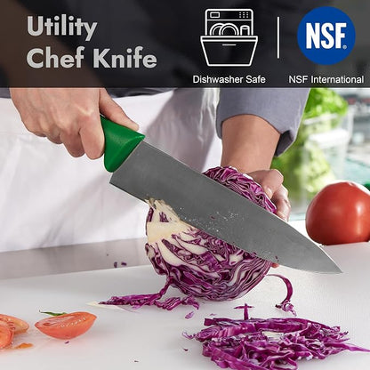 CURTA 10-inch Commercial-Grade Chef's Knife, NSF Listed, Ergonomic, Non-slip Green Handle, High Carbon 420 Stainless Steel Forged Blade Straight Edge, Dishwasher Safe, Rust Proof