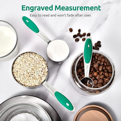 Measuring Cups and Spoons Set: U-Taste 18/8 Stainless Steel 10 Pieces Metal Stacking Kitchen Baking Cooking Food Measure Set 5 Cups 5 Spoons with Strengthened Weld Joints (Teal, Upgraded Version)