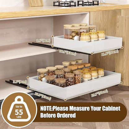 Pull Out Cabinet Organizer, Width Expandable (11.7"-19.7") Heavy Duty Slide Out Drawers Fixed with Adhesive Nano Film for Pots, Roll Out Shelf Storage For Kitchen,Pantry,Garage,Bathroom Storage