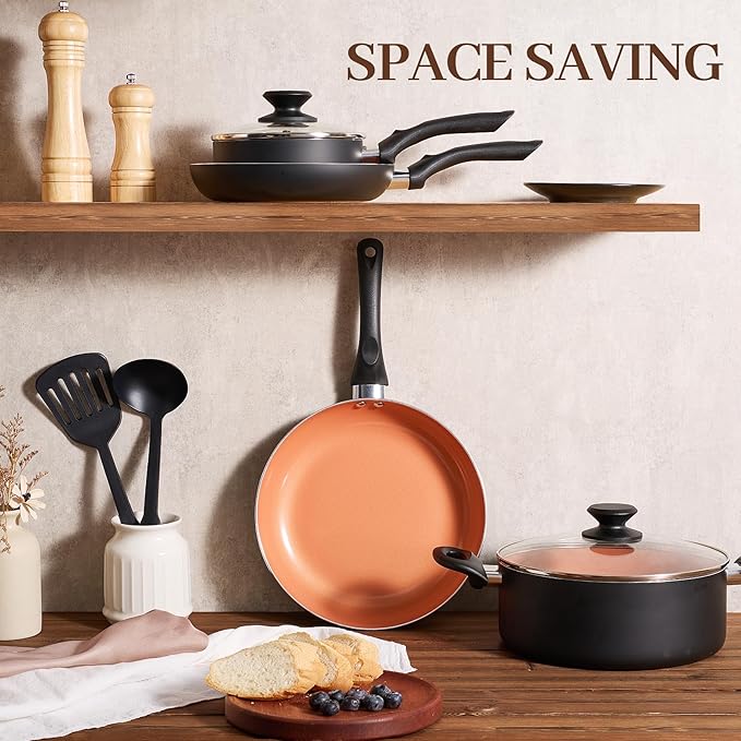 BECIGAR Ceramic Pots and Pans Set, 15PCS Nonstick Set Ceramic Cookware Set, Nonstick Pan Pots and Pans Set Non Stick Cookware set (With-Induction)