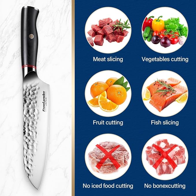 Freelander 7 Inch Chef Knife,Sharp Japanese Santoku Knife, High Carbon Stainless Steel Kitchen Knife, Professional Cooking Knife for Home and Kitchen with Ergonomic Handle
