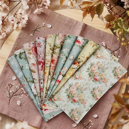 Tatuo 30 Pieces 10 x 10 Inches Rose Floral Cotton Fabric Bundle Squares Patchwork Floral Fabric Sewing Quilting Bundles Assorted Pattern Cloth for DIY Scrapbook Craft Making