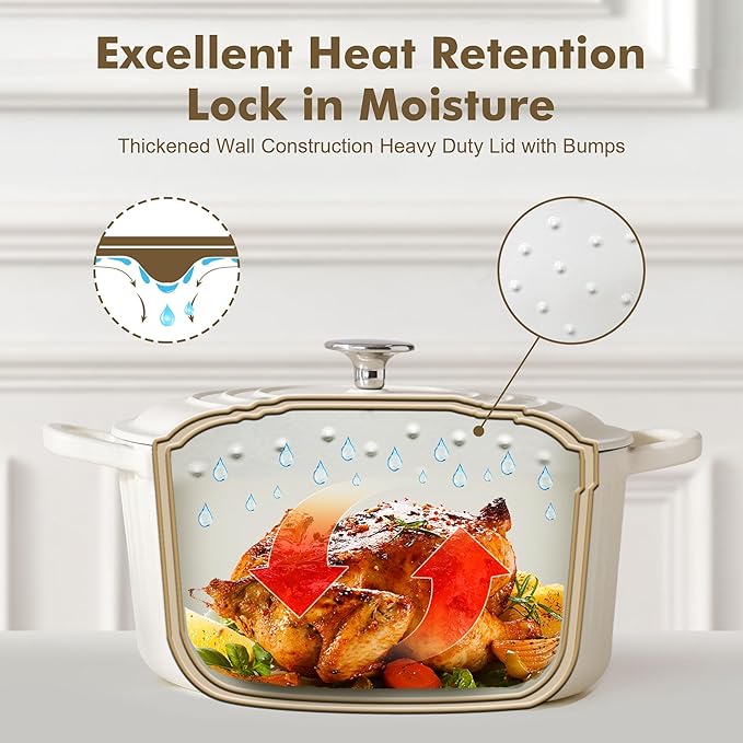 SENSARTE Enameled Cast Iron Dutch Oven Pot with Lid 3.5/5.5/6.5 Quart Heavy-Duty Round Dual Handles Kitchen Pot with Cotton Potholders & Silicone Trivet, Pot for Bread Baking, Stews, Braising, Roasting, Oven Safe, 6.5 Quart, White