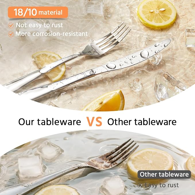 KINGSTONE Silverware Set, 65-Piece Flatware Set for 12, 18/10 Stainless Steel Cutlery Set with Bead Edge, Utensil for Kitchen, Home, Party, Wedding, Mirror Polished, Dishwasher Safe, Featured Gifts