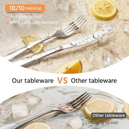 KINGSTONE Silverware Set, 65-Piece Flatware Set for 12, 18/10 Stainless Steel Cutlery Set with Bead Edge, Utensil for Kitchen, Home, Party, Wedding, Mirror Polished, Dishwasher Safe, Featured Gifts