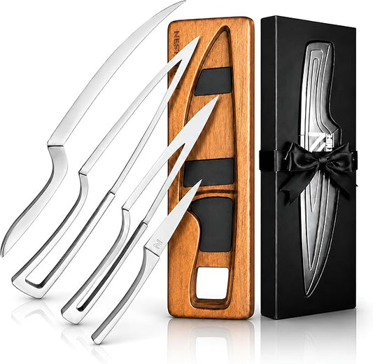 NestKnife Magnetic Kitchen Knife Set - 4 Piece VG10 High Carbon Stainless Steel Kitchen Knives with Patented Space-Saving Nesting Design & Magnetic Block - Ultra Sharp Professional Chef Knife Set