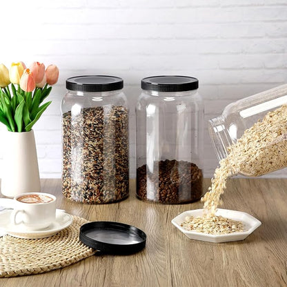Dandat 8 Pcs 1 Gallon Clear Plastic Jars Airtight Pantry Large Mouth Jars Plastic Jug Cylinder Containers with Lids for Candy Butter Honey Sugar Cookies Arts Crafts Bartender Kitchen (Black Lids)