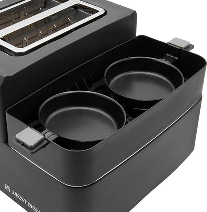 West Bend Breakfast Station 2-Slice Toaster and Egg Cooker/Poacher with Removable Pre-Cooked Meat and Vegetable Warming Tray for Perfect Breakfast Sandwiches, 1200-Watts, Black