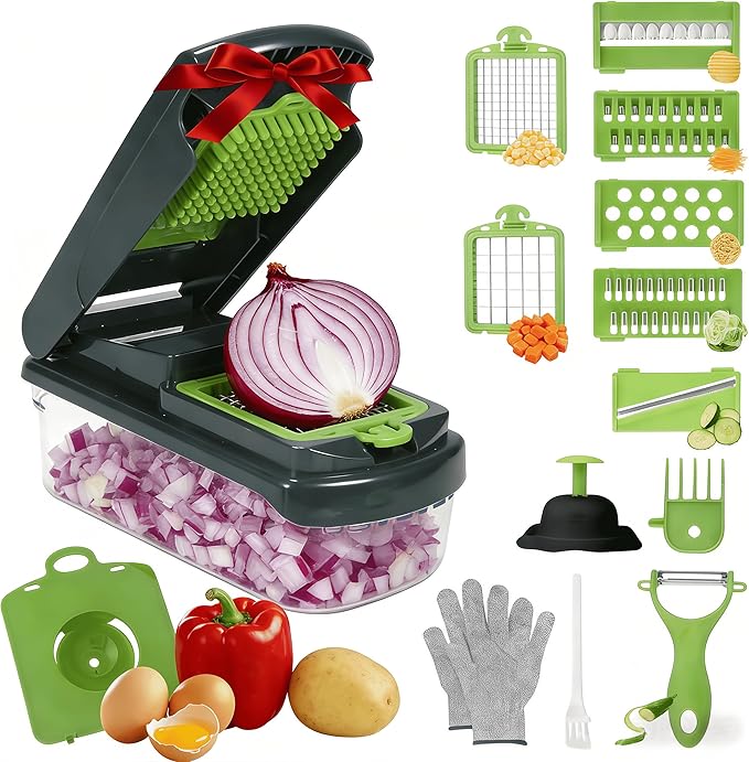 Mandoline Slicer for Kitchen, Vegetable Chopper with Adjustable Stainless Steel Blades, Fruit Slicer & Food Cutter for Potato, Onion, Cucumber, Carrot and Meal Prep, Easy to Clean