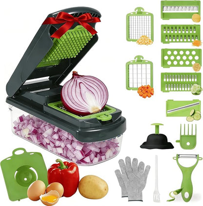 Mandoline Slicer for Kitchen, Vegetable Chopper with Adjustable Stainless Steel Blades, Fruit Slicer & Food Cutter for Potato, Onion, Cucumber, Carrot and Meal Prep, Easy to Clean