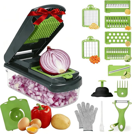 Mandoline Slicer for Kitchen, Vegetable Chopper with Adjustable Stainless Steel Blades, Fruit Slicer & Food Cutter for Potato, Onion, Cucumber, Carrot and Meal Prep, Easy to Clean