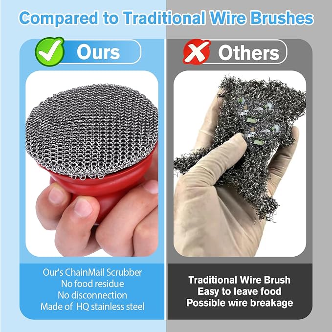 Cast Iron Scrubber and Scraper, Chain Mail Scrubber Cast Iron for Cleaning Dishes, Stock Pots, Pans, Griddles, Grills, Dish Scouring Pads