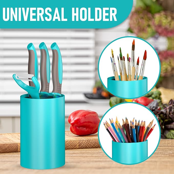 TruChef 5-Piece Kids Cooking Chef Knife Set | Real Stainless Steel Knives with Peeler, Serrated Knife & Holder | Kids Safe Rounded Tips, Easy-Grip Handles | Kitchen Knife Set (5 pcs, Aqua)