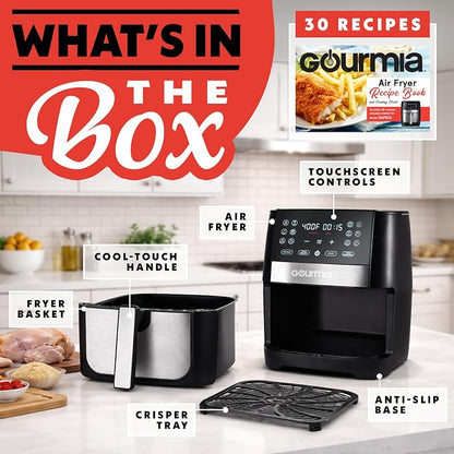Gourmia 8 Qt Digital Air Fryer GAF826 – XL Capacity with 12 One-Touch Presets, Nonstick Dishwasher Safe Basket, Oil-Free Cooking, ETL-Certified, Sleek Black Finish