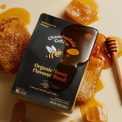Chamberlain Coffee Honey Medium Roast Ground Coffee - USDA Organic Specialty Blend - Smooth & Balanced with Honey, Chamomile & Oak Notes - Freshly Roasted - Rich Flavor & No Bitterness - 10 Oz