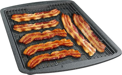 Cookie Sheet with Wire Rack Set, 2-Piece Nonstick Gray Marble Carbon Steel Pan & Cooling Rack, Space-Saving Stackable Set, PFOA, PFOS, PTFE Free, Oven Safe Up to 450°F, 17.4" Pan & 14.7" Rack