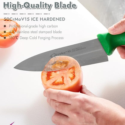 CURTA 6-inch Commercial-Grade Chef's Knife, NSF Listed, Ergonomic, Non-slip Yellow Handle, High Carbon 420 Stainless Steel Forged Blade Straight Edge, Dishwasher Safe, Rust Proof