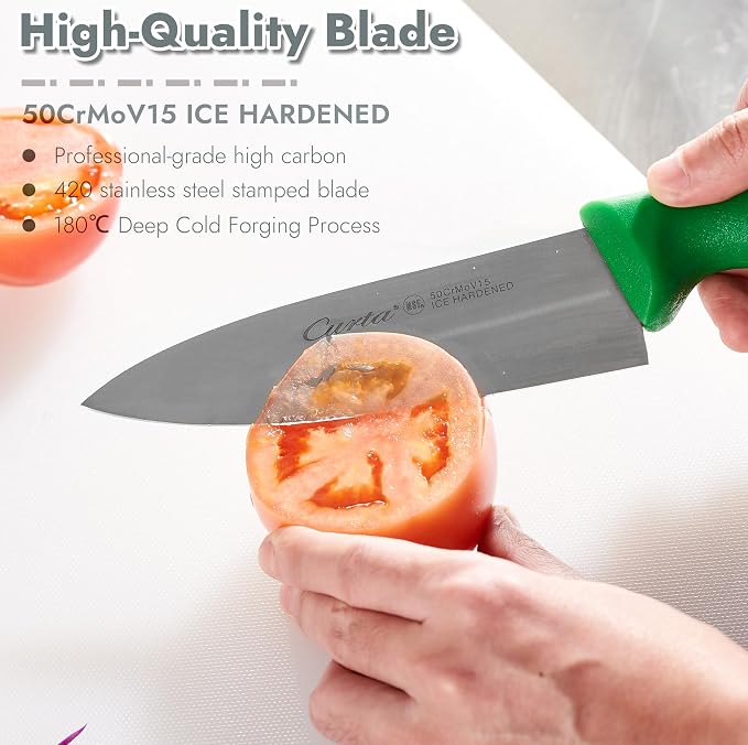 CURTA 10-inch Commercial-Grade Chef's Knife, NSF Listed, Ergonomic, Non-slip Blue Handle, High Carbon 420 Stainless Steel Forged Blade Straight Edge, Dishwasher Safe, Rust Proof